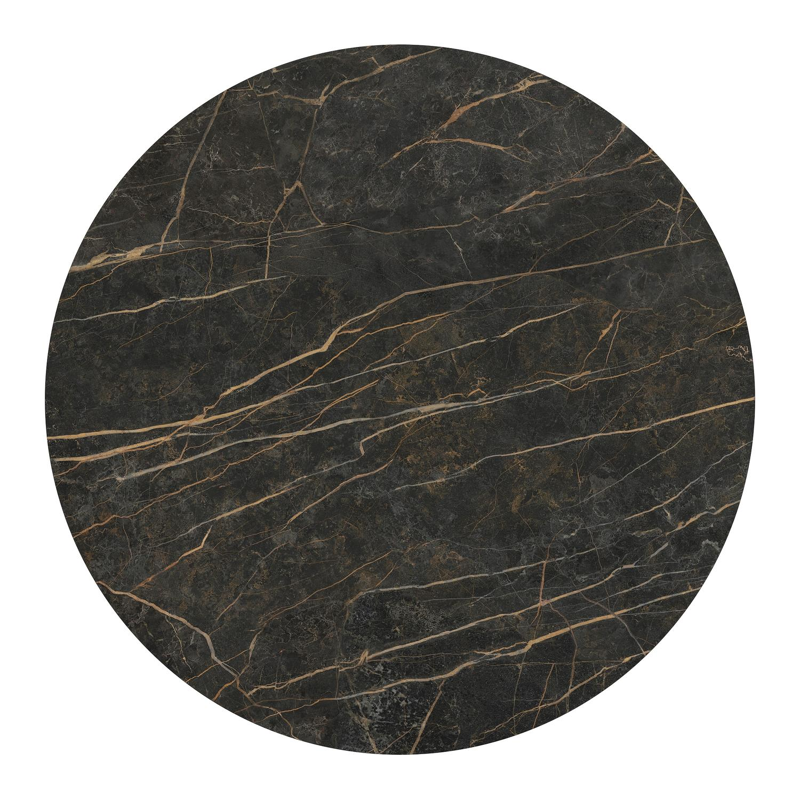 Table de jardin Fano ronde en aluminium beige et céramique pleine Black Obsession - Diam. 130 x Haut. 75 cm