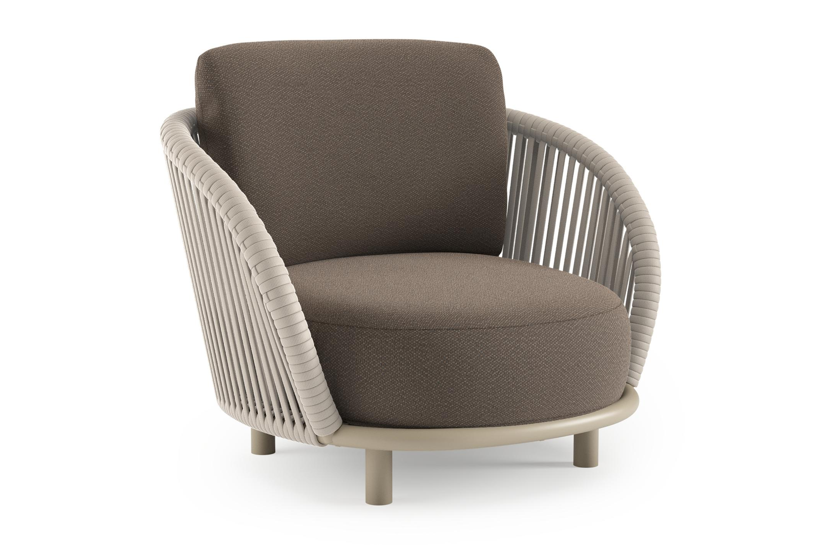 Lupino loungestoel in beige aluminium en beige verticaal geweven luxe vlakke brede rope met lopi coconut all weather sunbrella® luxe kussen