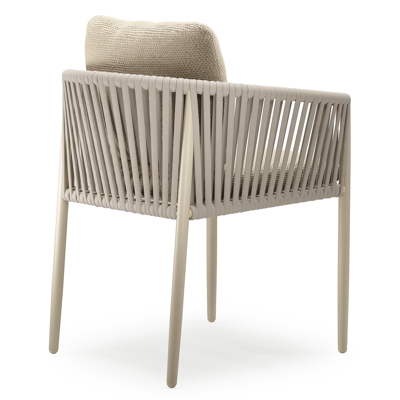 Organo tuinstoel in beige aluminium en beige verticaal geweven luxe vlakke rope met zitkussen in All Weather Cosytica Althea Camel