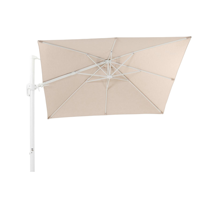 Rufina zweefparasol met tiltfunctie in wit aluminium met beige all weather sunbrella® premium parasoldoek - L1 300 x L2 300 cm (zonder voet)