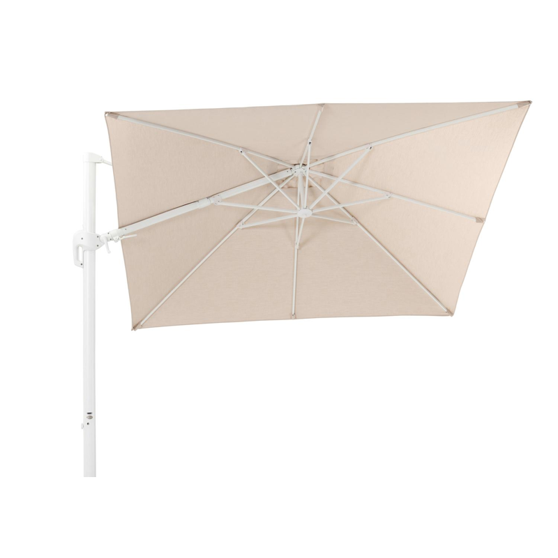 Rufina zweefparasol met tiltfunctie in wit aluminium met beige all weather sunbrella® premium parasoldoek - L1 300 x L2 300 cm (zonder voet)