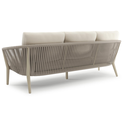 Orso loungebank in beige aluminium en beige verticaal geweven ronde rope met Althea Off White all weather cosytica kussen