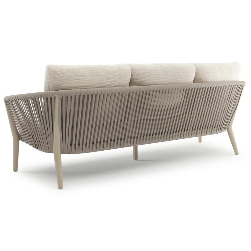Orso loungebank in beige aluminium en beige verticaal geweven ronde rope met Althea Off White all weather cosytica kussen