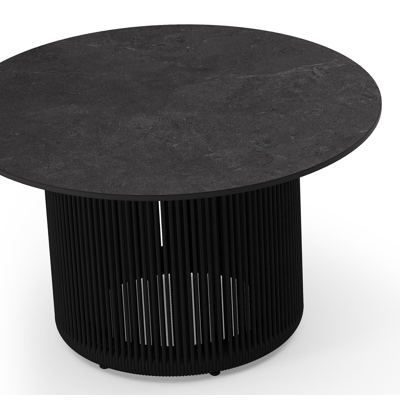 Erla loungetafel in zwart aluminium en zwarte rope met sintered stone zwart - L 60 x B 35 x H 35 cm