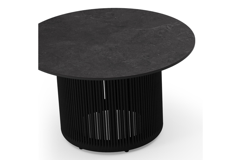 Erla loungetafel in zwart aluminium en zwarte rope met sintered stone zwart - L 60 x B 35 x H 35 cm