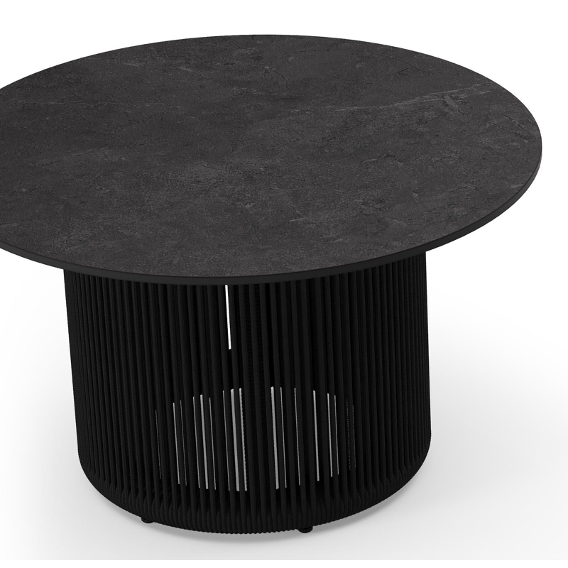 Erla loungetafel in zwart aluminium en zwarte rope met sintered stone zwart - L 60 x B 35 x H 35 cm