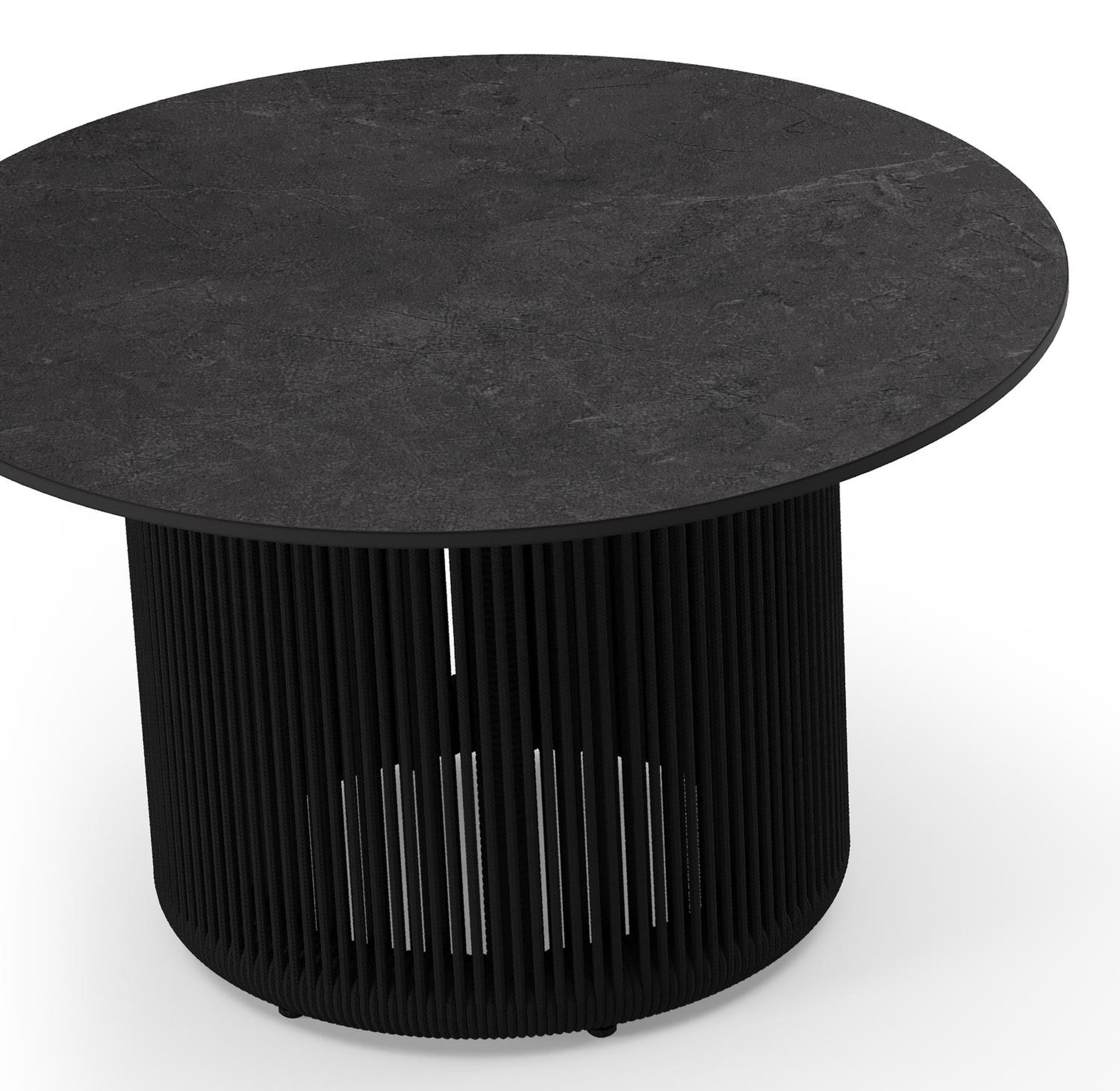 Erla loungetafel in zwart aluminium en zwart verticaal geweven ronde rope en zwarte rope met sintered stone zwart - L 60 x B 35 x H 35 cm