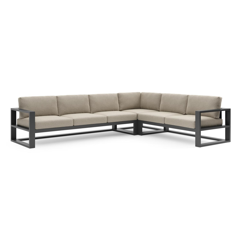 Verato loungehoek in zwart aluminium met catania beige all weather cosytica kussen