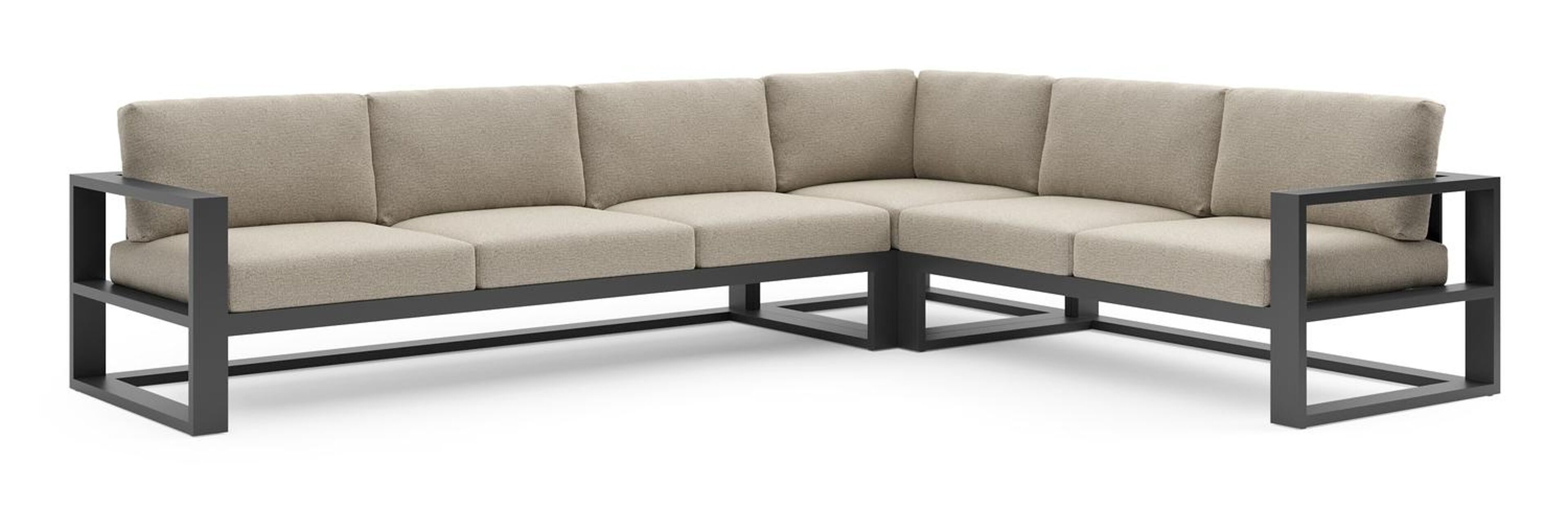 Salon de jardin d'angle Verato en aluminium noir et coussins en all weather cosytica catania beige