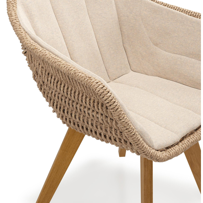 Pagino tuinstoel in teak en naturel ronde wicker met kussen in heritage papyrus all weather sunbrella® luxe