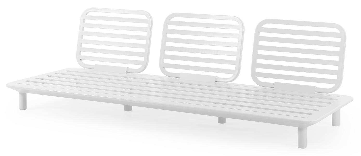 Fano loungebank 3-zit in wit aluminium met grijs weather+ softtouch kussen