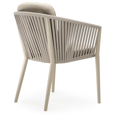 Chaise de jardin Orso en aluminium beige et corde plate tissée verticalement beige avec coussin luxe en All Weather Cosytica Althea Chalk