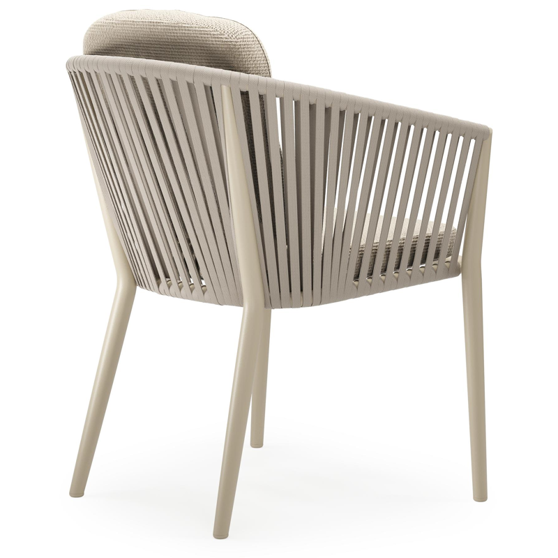 Chaise de jardin Orso en aluminium beige et corde plate tissée verticalement beige avec coussin luxe en All Weather Cosytica Althea Chalk