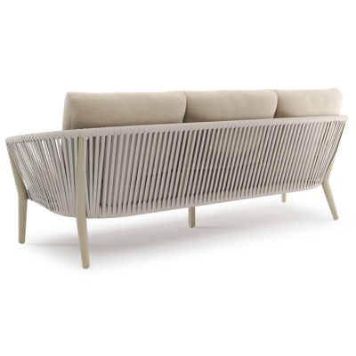 Orso loungeset in beige aluminium en beige verticaal geweven ronde rope met Althea Chalk all weather cosytica kussen