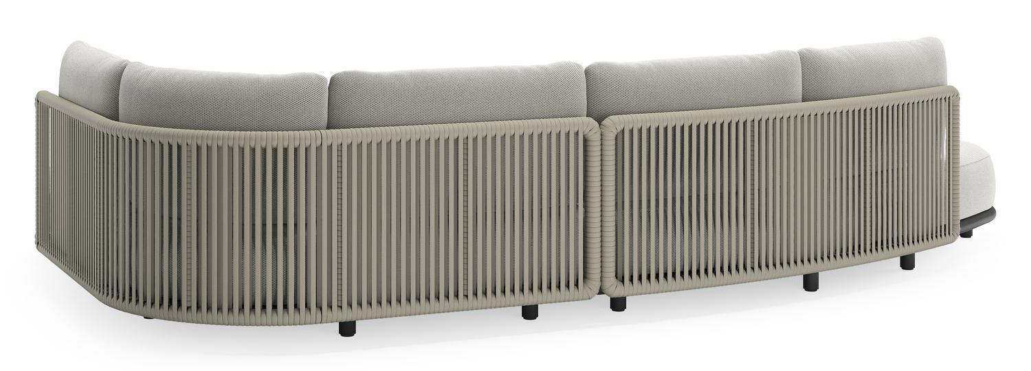 Salon de jardin d'angle Lomano en aluminium noir et corde luxe plate tissée verticalement beige et coussins en all weather sunbrella® luxe Lopi Ash