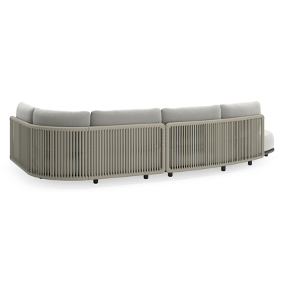 Salon de jardin d'angle Lomano en aluminium noir et corde luxe plate tissée verticalement beige et coussins en all weather sunbrella® luxe Lopi Ash