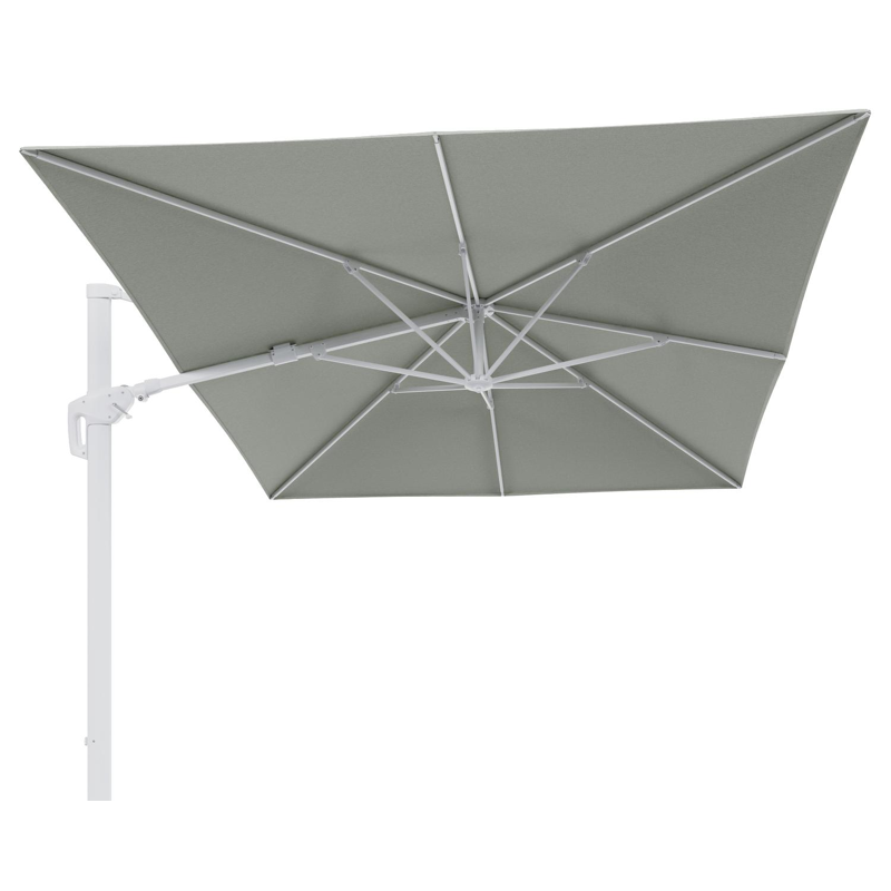 Minore zweefparasol tiltfunctie in wit aluminium en parasoldoek in All Weather Sunbrella® Luxe Slow Spirea  - L1 400 x L2 300 cm (zonder voet)
