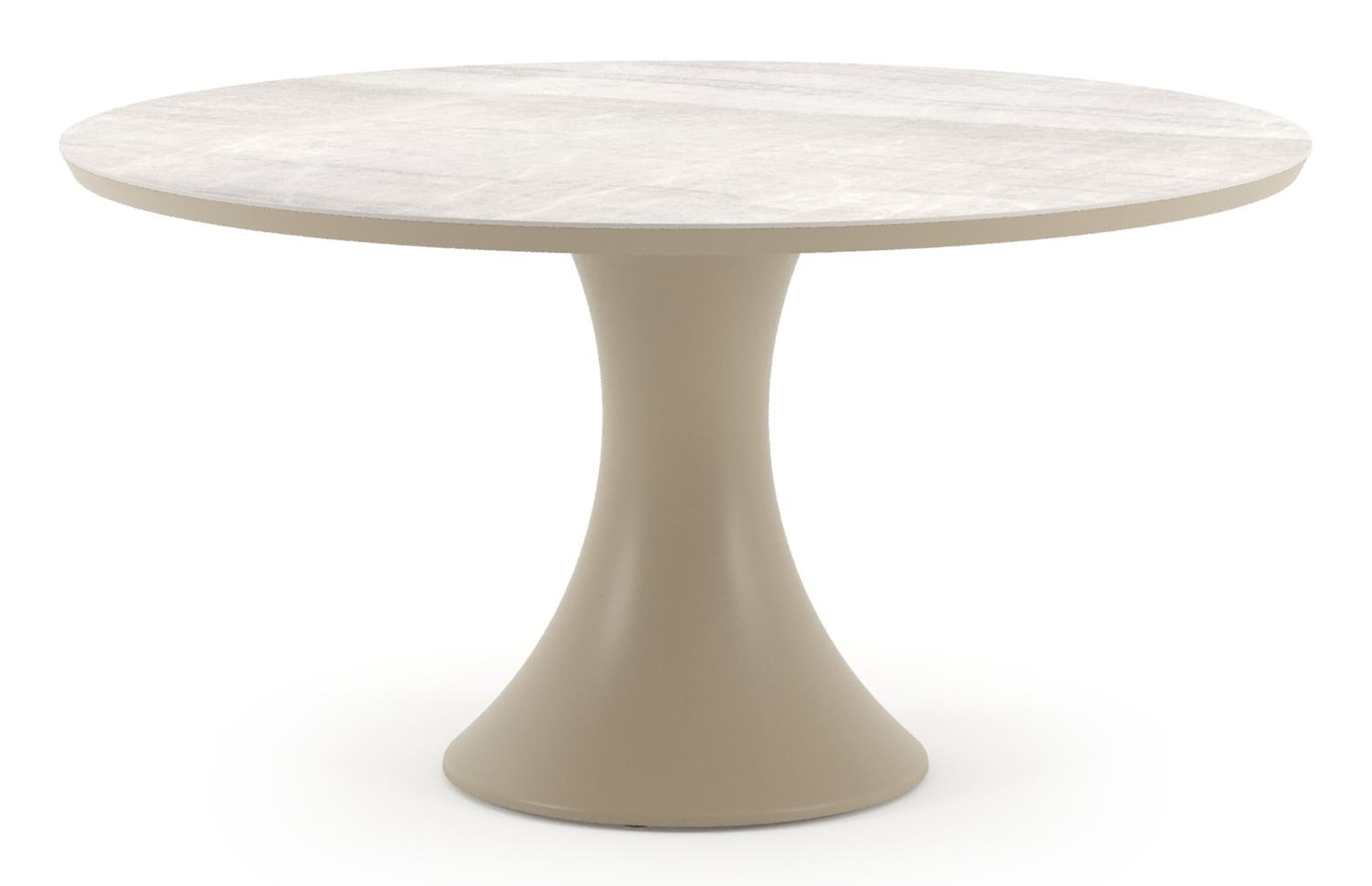 Table de jardin Fano ronde en aluminium beige et céramique pleine Taj Mahal - Diam. 148 x Haut. 75 cm