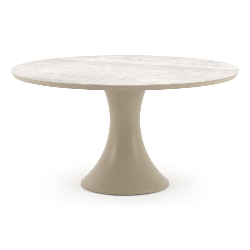 Table de jardin Fano ronde en aluminium beige et céramique pleine Taj Mahal - Diam. 148 x Haut. 75 cm