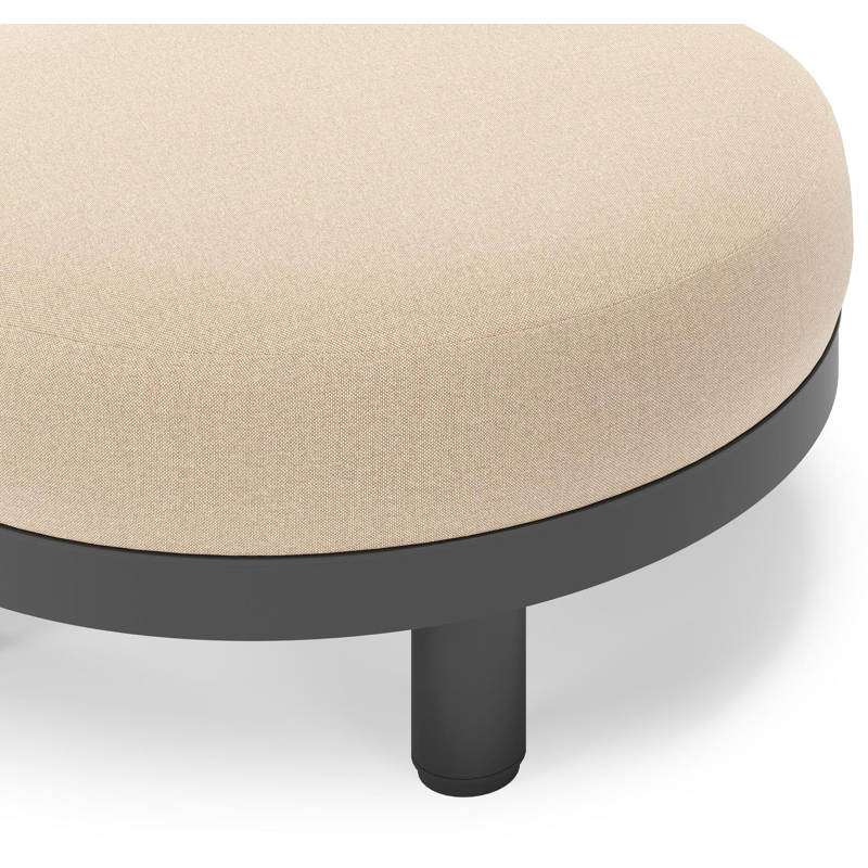 Salon de jardin pouf Donato en aluminium noir et coussins en all Weather Sunbrella® Luxe Natte Heather Beige