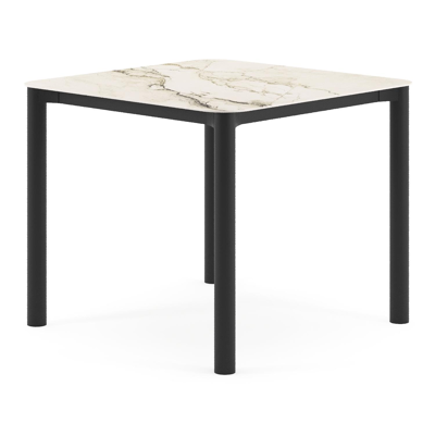 Table de jardin Orso rectangulaire arrondi en aluminium noir et céramique pleine Colorado Dunes - Lg. 90 x Lrg. 90 x Haut. 74.5 cm