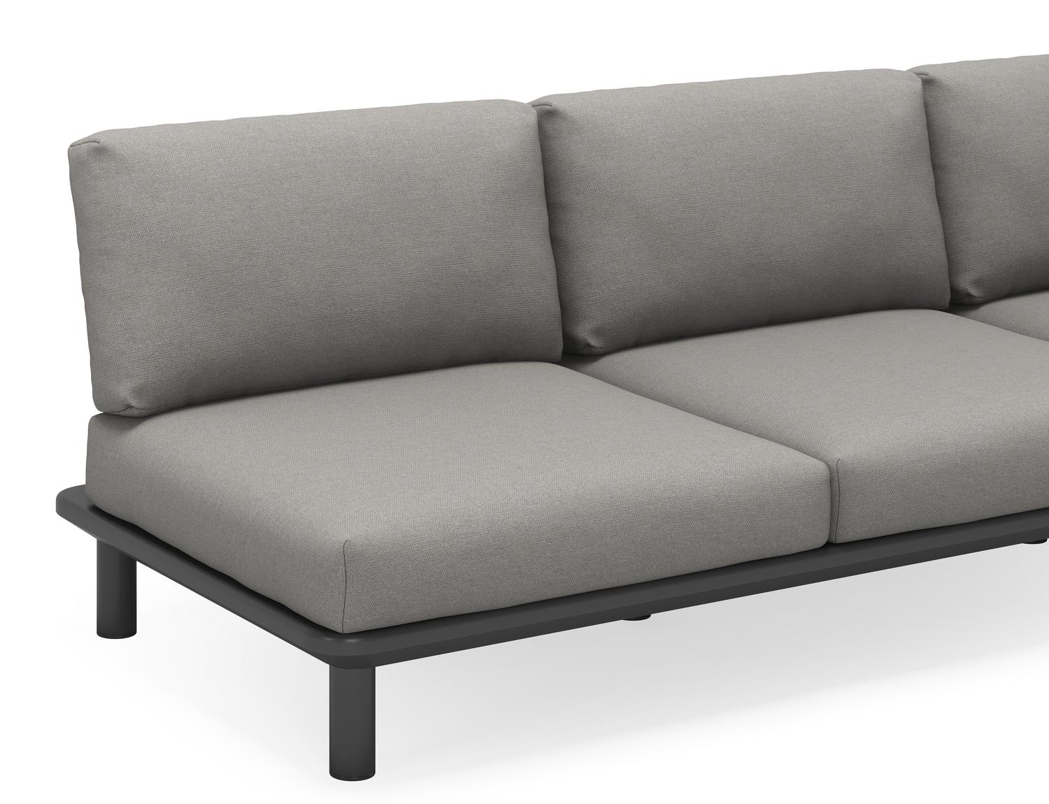 Fano loungebank 3-zit in zwart aluminium met grijs weather+ softtouch kussen