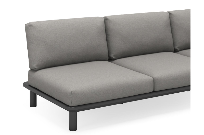 Fano loungebank 3-zit in zwart aluminium met grijs weather+ softtouch kussen