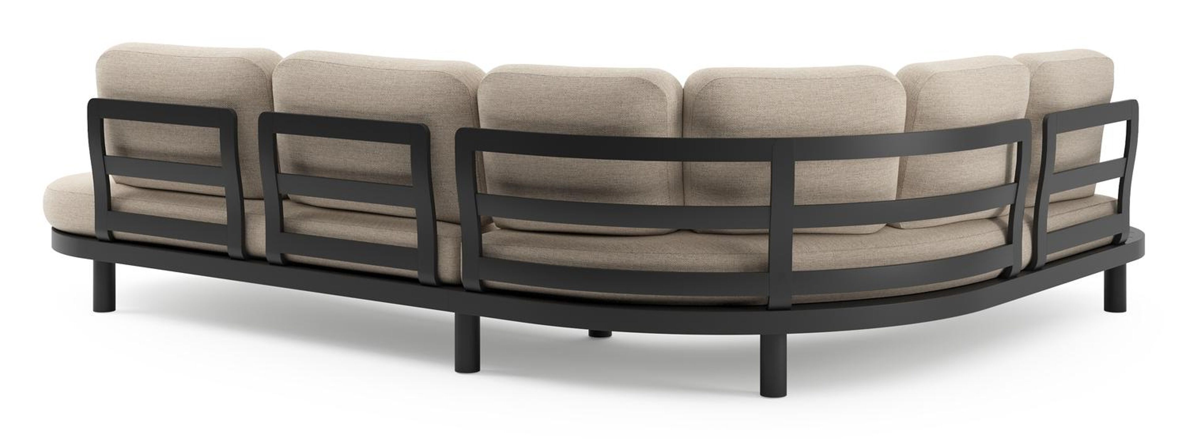 Palma loungehoek in zwart aluminium met rustic weather+ softtouch kussens en loungetafel