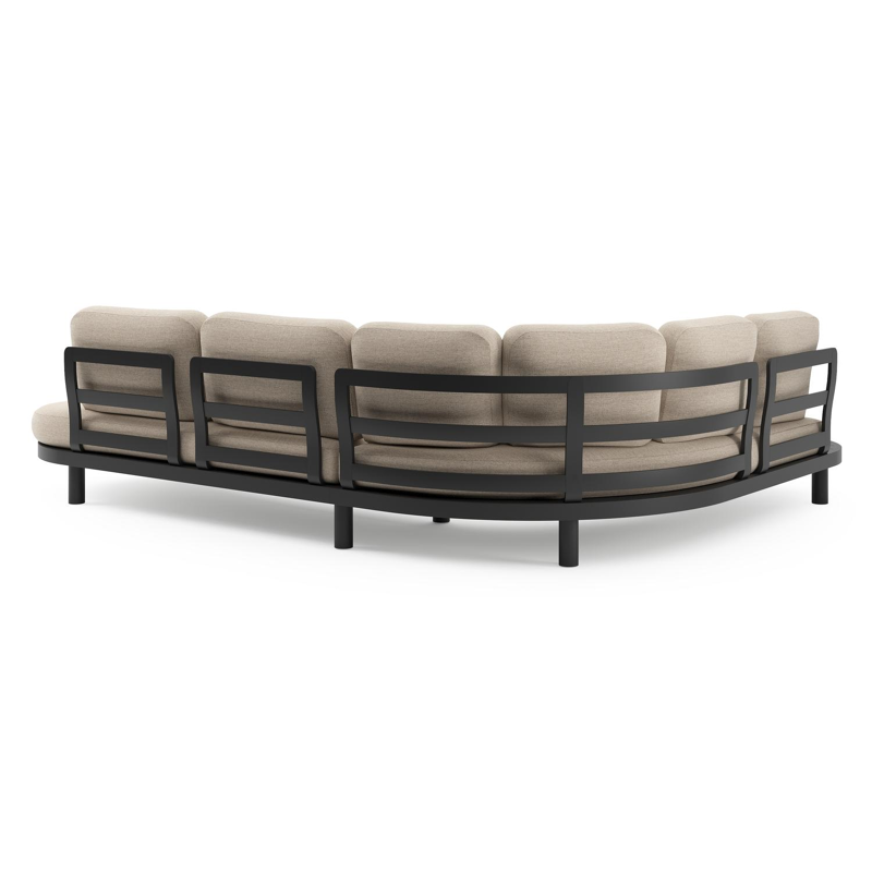 Palma loungehoek in zwart aluminium met rustic weather+ softtouch kussens en loungetafel