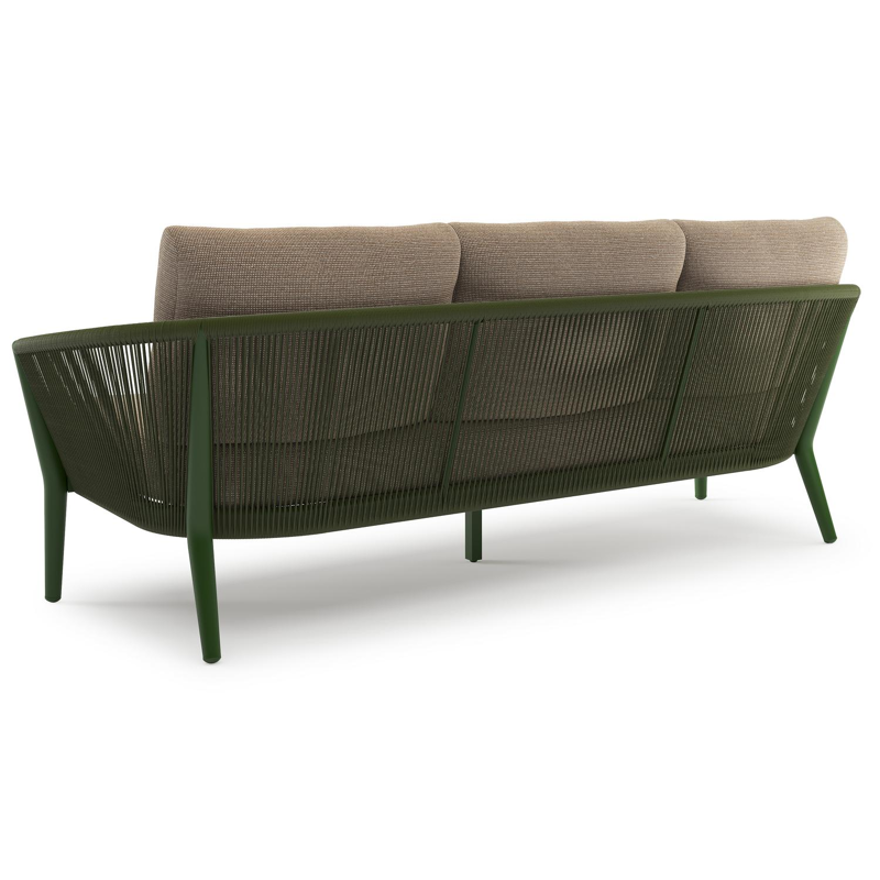 Orso loungebank in groen aluminium en groen verticaal geweven ronde rope met Firenze Earth all weather solica kussen