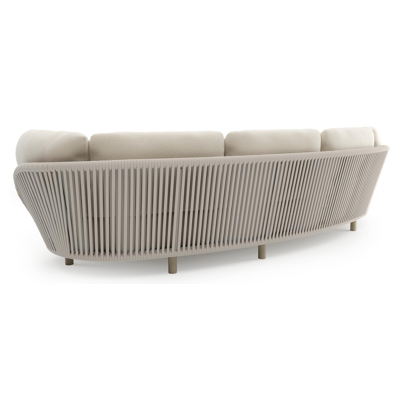 Lupino loungeset in beige aluminium en beige verticaal geweven luxe vlakke brede rope met althea off white all weather cosytica kussen