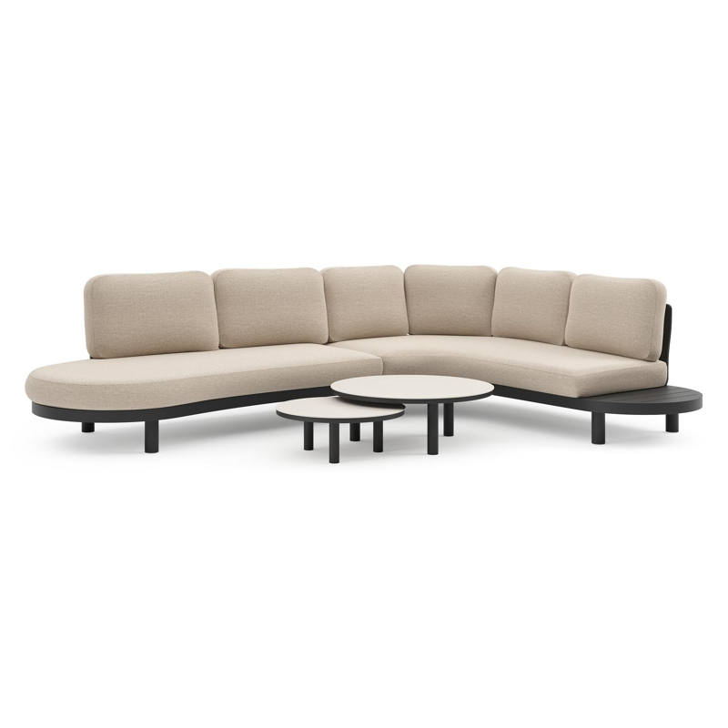 Palma loungehoek in zwart aluminium met rustic weather+ softtouch kussens en loungetafel