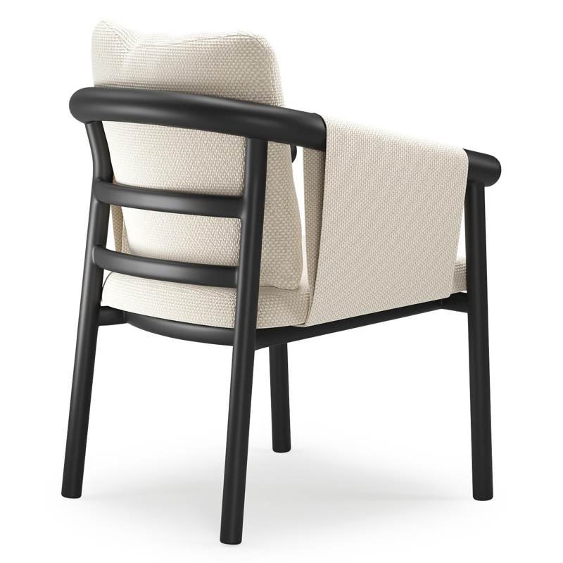 Amico stapelbare tuinstoel in zwart aluminium met stoelkussen in All Weather Cosytica Althea Off White