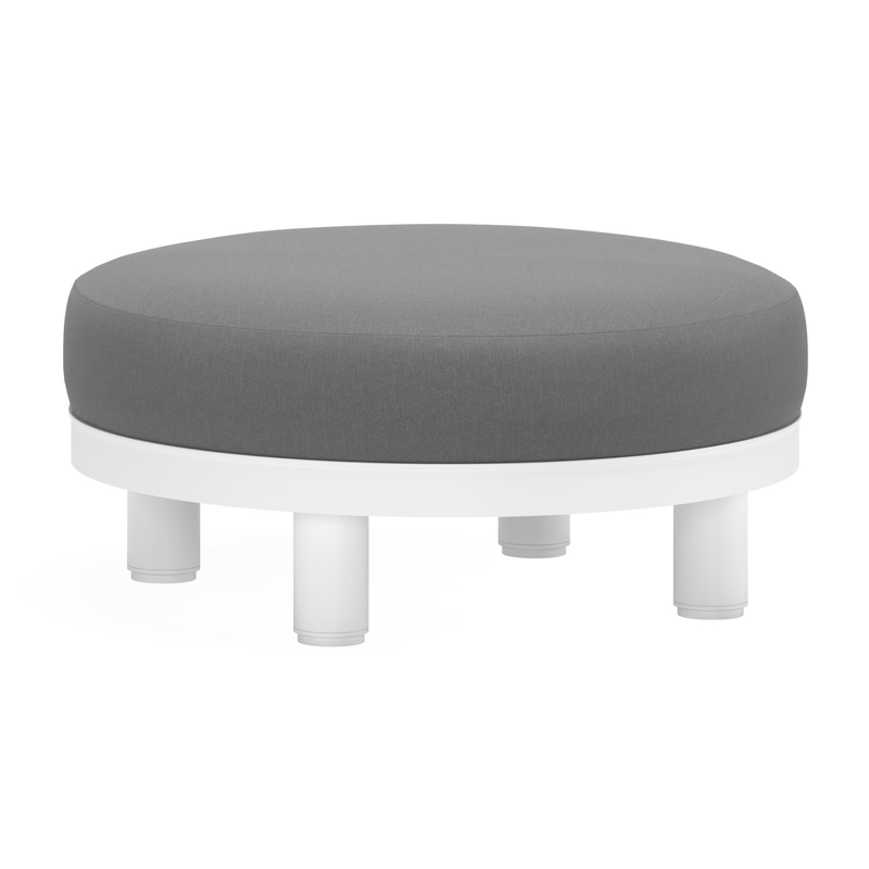 Donato poef in wit aluminium met natte charcoal chine all weather sunbrella® luxe kussen