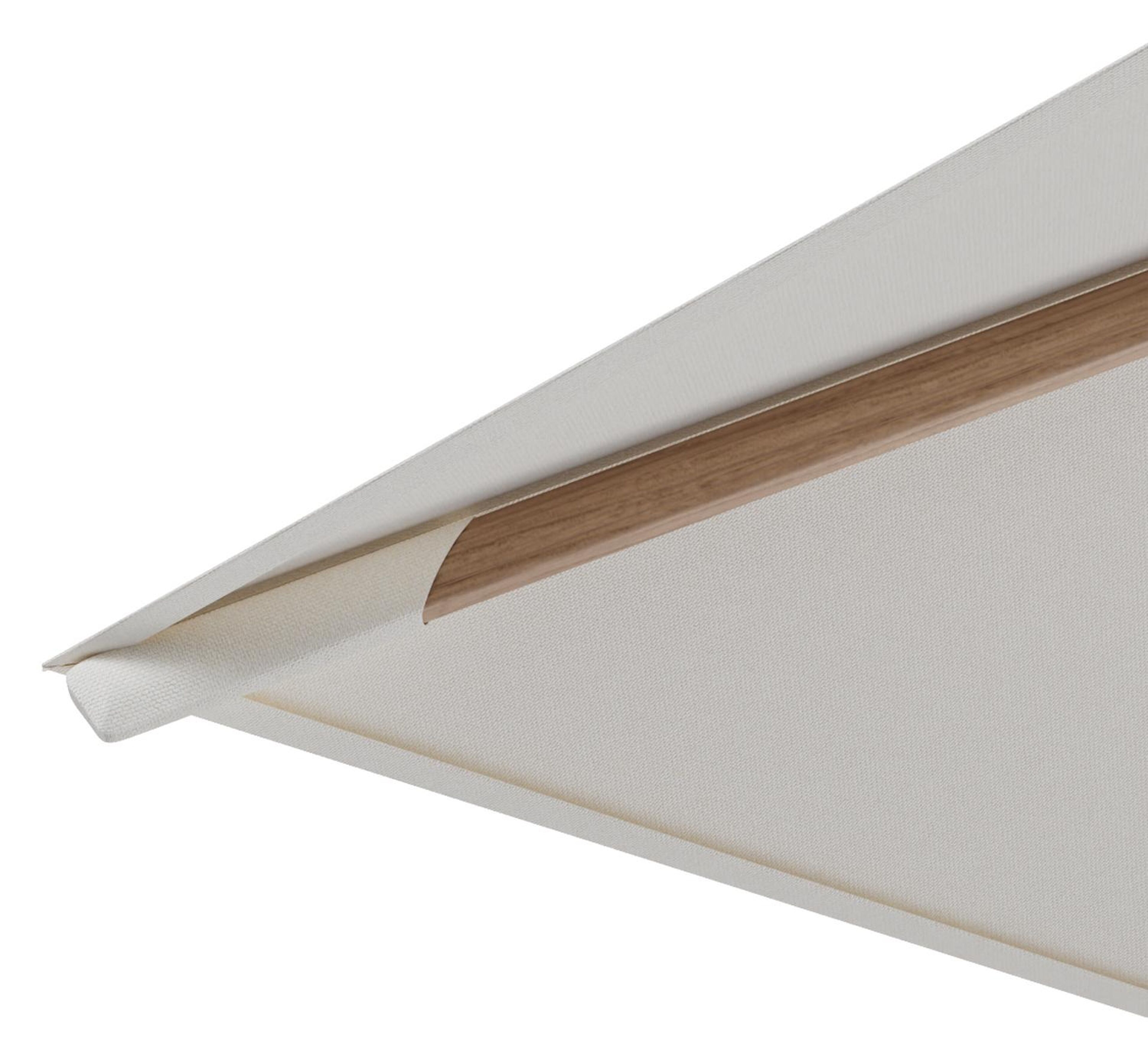Rufina zweefparasol met tiltfunctie in houtlook aluminium en Natte White All Weather Sunbrella® Luxe parasoldoek - L1 300 x L2 300 cm met parasolvoet Minore 260 kg met wielen