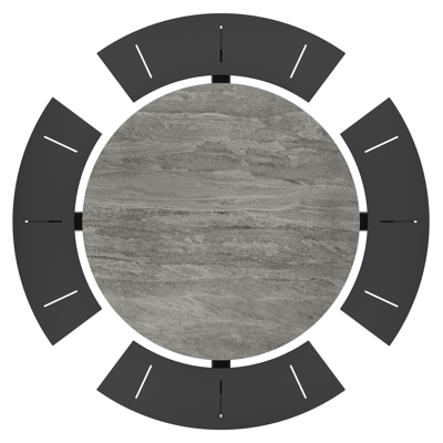 Rondino picknicktafel in zwart aluminium en volkeramiek aspen grey tafelblad - Ø 236 x H 71,5 cm