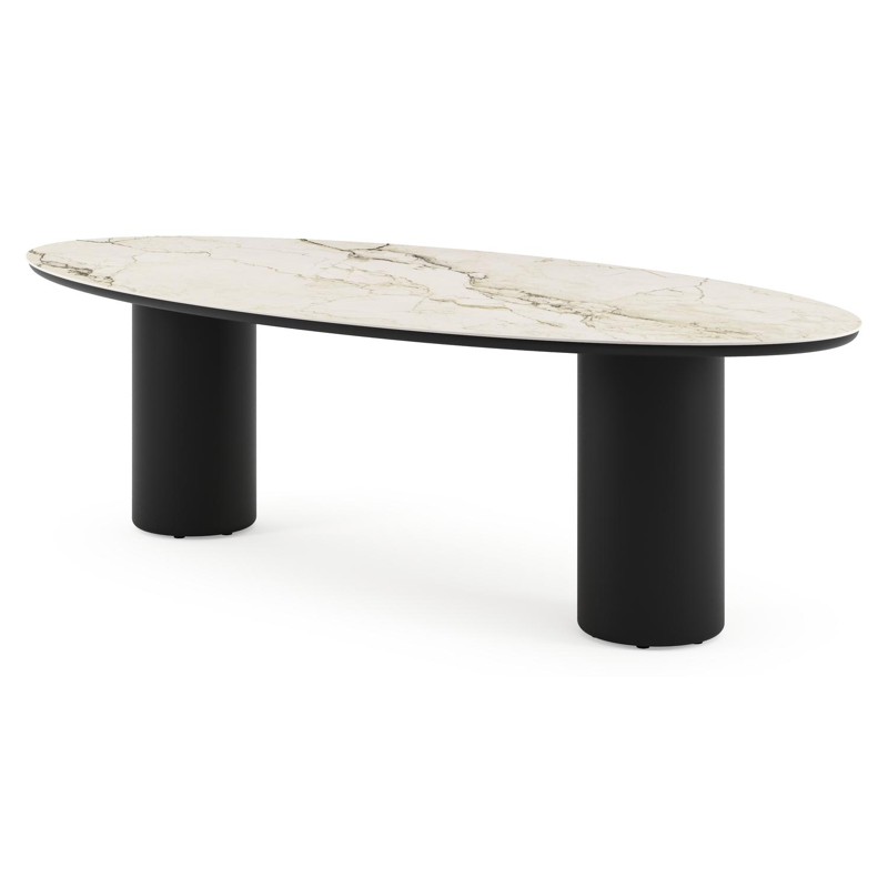 Table de jardin Amico oval en aluminium noir et céramique pleine Colorado Dunes - Lg. 260 x Lrg. 125 x Haut. 73.5 cm