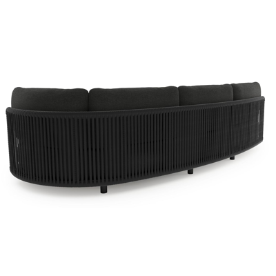 Lomano loungebank in zwart aluminium en zwart verticaal geweven luxe vlakke rope met chartres sooty all weather sunbrella® luxe kussen