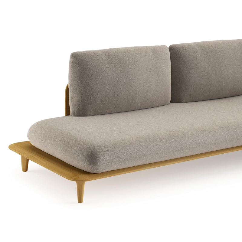 Bomero loungehoek in teak met savane coconut all weather sunbrella® luxe kussen