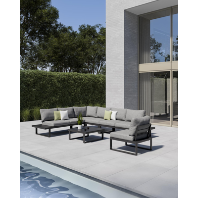 Serado loungezetel tussenstuk in zwart aluminium met grijs polyester kussen