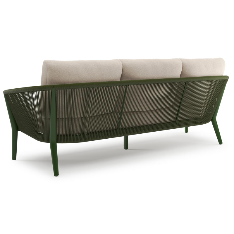Orso loungebank in groen aluminium en groen verticaal geweven ronde rope met Heritage Ash all weather sunbrella® luxe kussen
