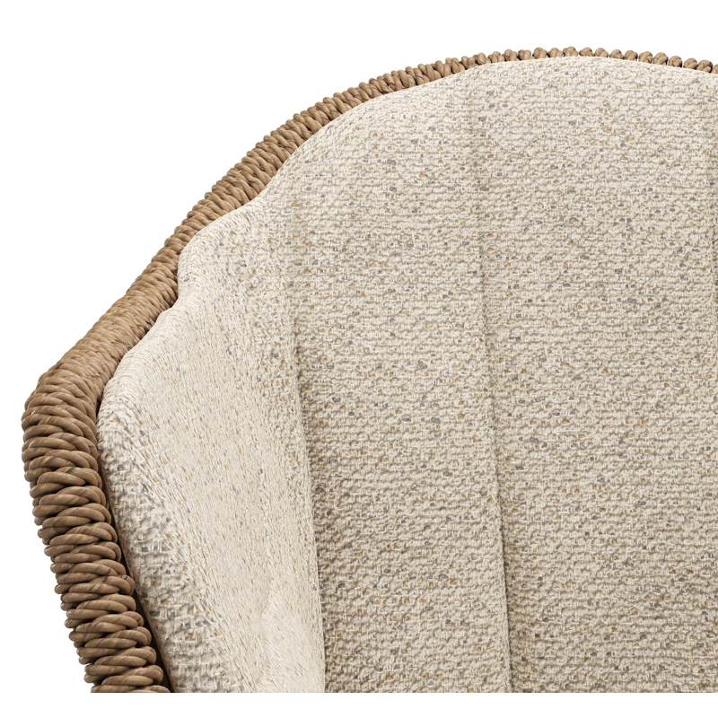 Pagino tuinstoel in teak en bruin ronde wicker met zitkussen in All Weather Cosytica Bora Desert