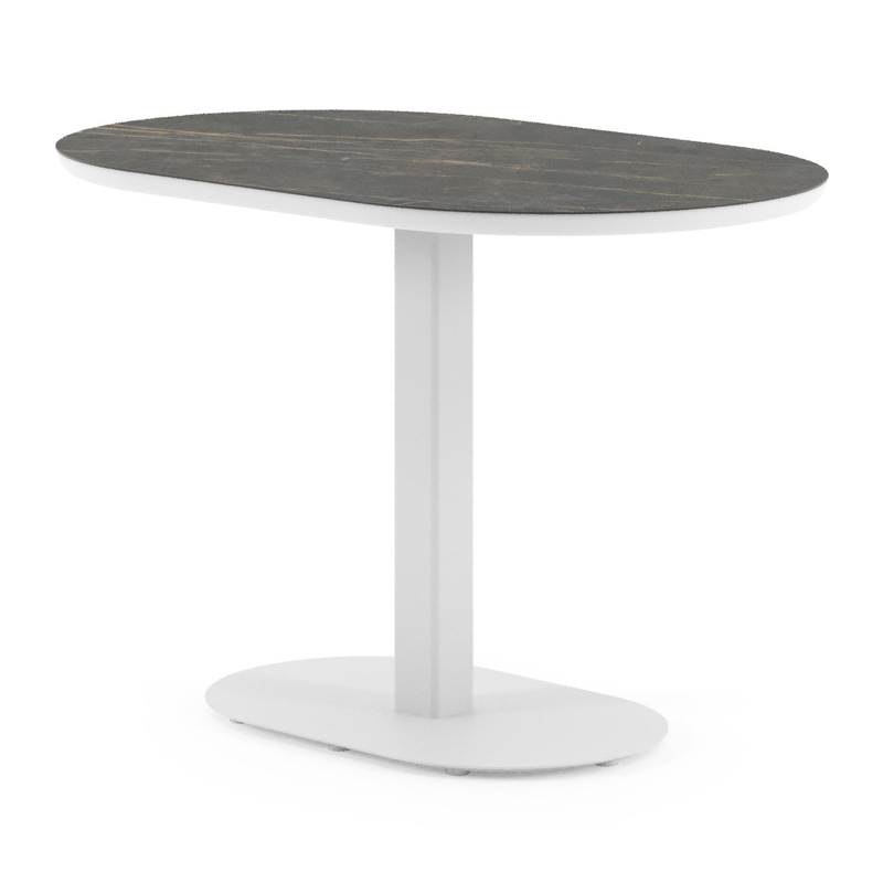 Table de jardin Teramo inclinable bombo en aluminium blanc et céramique pleine Black Obsession - Lg. 110 x Lrg. 70 x Haut. 73.7 cm