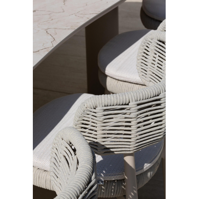 Chaise de jardin Lomo en aluminium beige et corde ronde tissée carrée beige