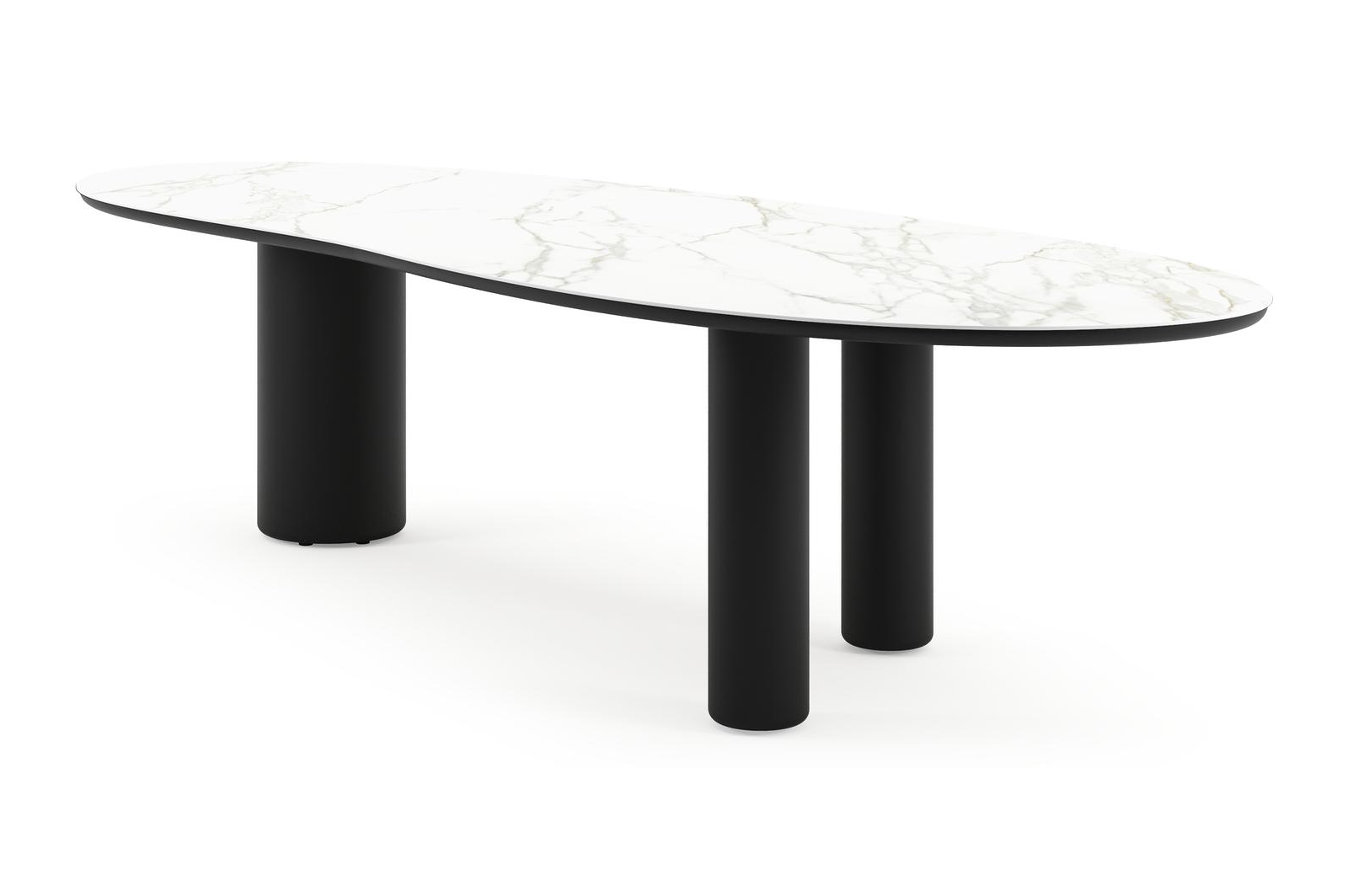 Table de jardin Amico organique en aluminium noir et céramique pleine Calacatta - Lg. 320 x Lrg. 120 x Haut. 73.5 cm