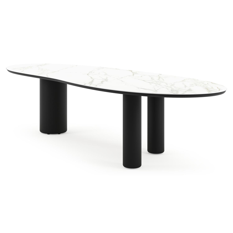 Amico tuintafel organisch in zwart aluminium en volkeramiek Calacatta - L 320 x B 120 x H 73.5 cm