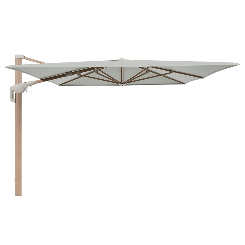 Minore zweefparasol met tiltfunctie in houtlook aluminium en Slow Spirea All Weather Sunbrella® Luxe parasoldoek - L1 400 x L2 300 cm (zonder voet)