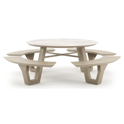 Rondino picknicktafel rond in beige aluminium en volkeramiek Taj Mahal - Dia. 236 x H 71.5 cm