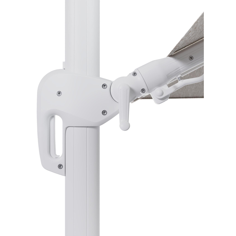 Parasol pendant Rufina avec fonction tilt en aluminium blanc et toile de parasol en All Weather Sunbrella® Luxe Tundra Sand  - Lg.1 300 x Lg.2 300 cm (sans pied de parasol