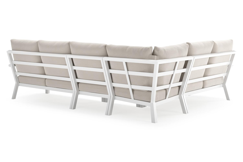 Alcudia loungehoek in wit aluminium met beige weather+ softtouch kussens
